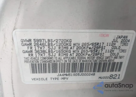 2005 Mitsubishi Montero Limited z USA, uszkodzony, nr VIN JA4MW51S05J000248